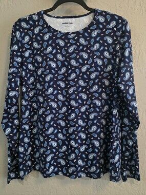 Lands' End UPF Sun Protection l/s swim cover-up Blue Paisley rash guard L